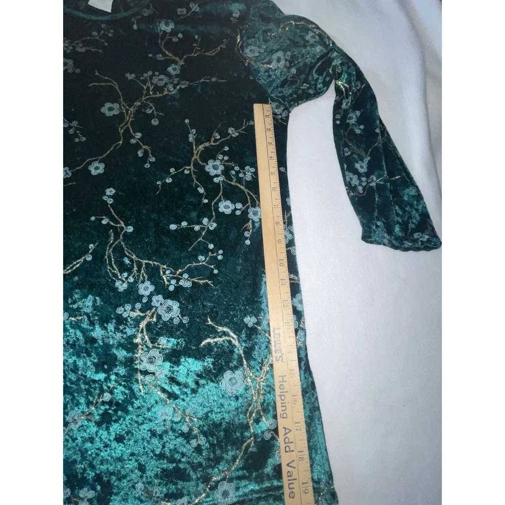 TR Bently Floral Blouse & Pant Set Emerald Green Crushed Velvet Size Large New - Picture 8 of 16